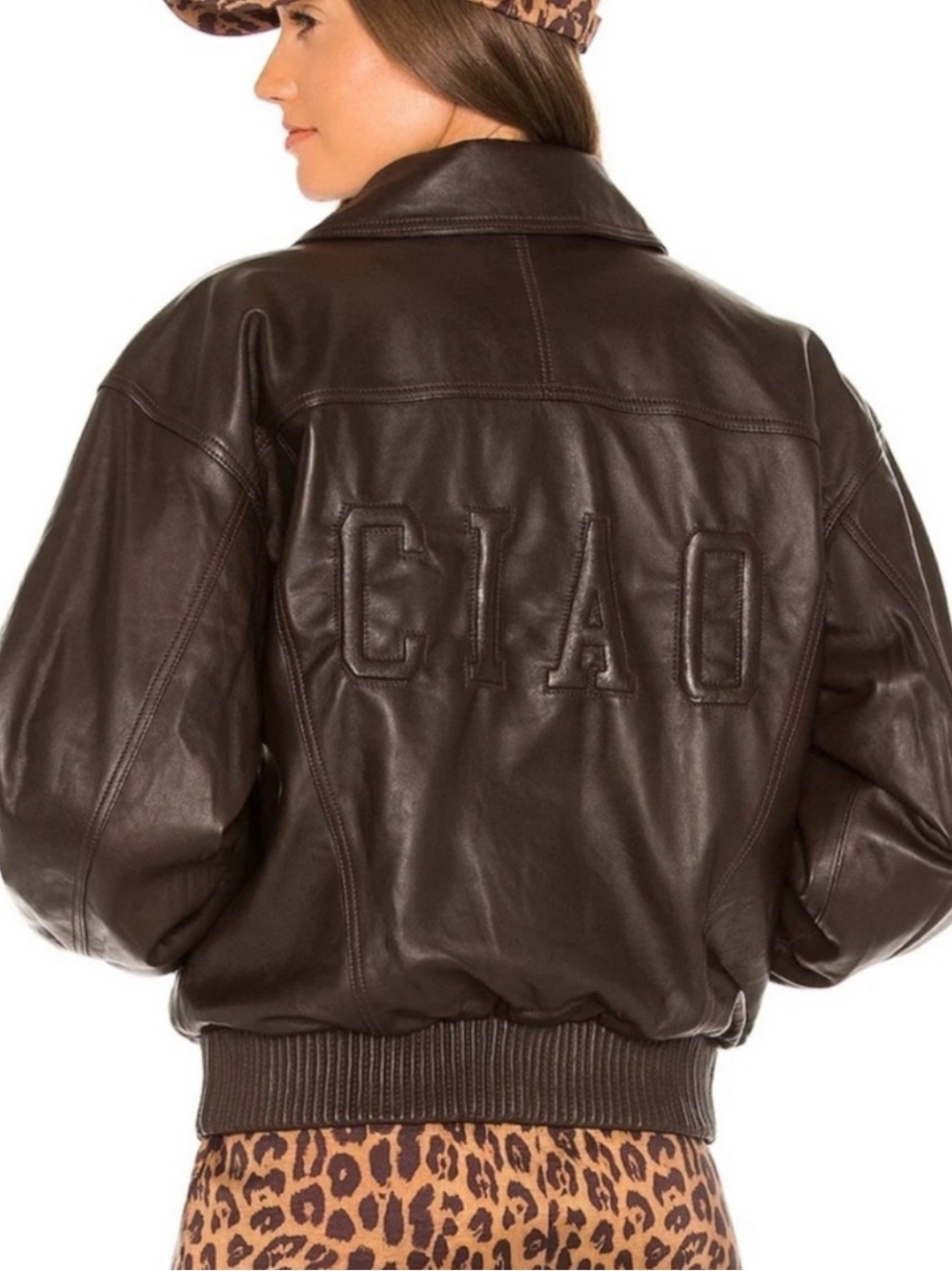 LPA Ciao Leather Jacket Brown Size XS Oversized